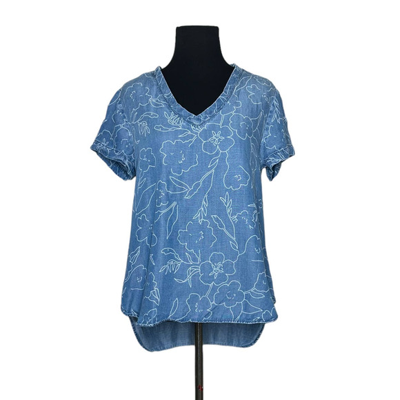 Cloth & Stone chambray floral v neck short sleeves top size XS - Picture 1 of 11
